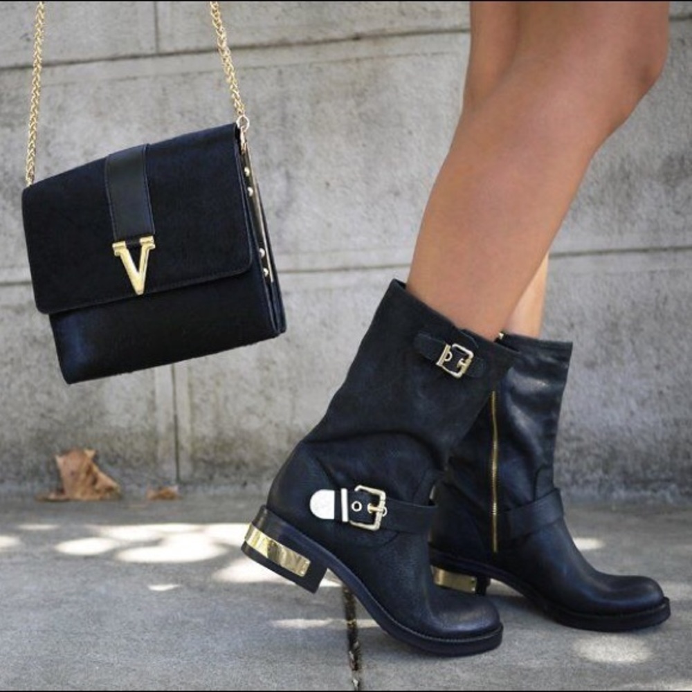 Vince Camuto leather buckle boots